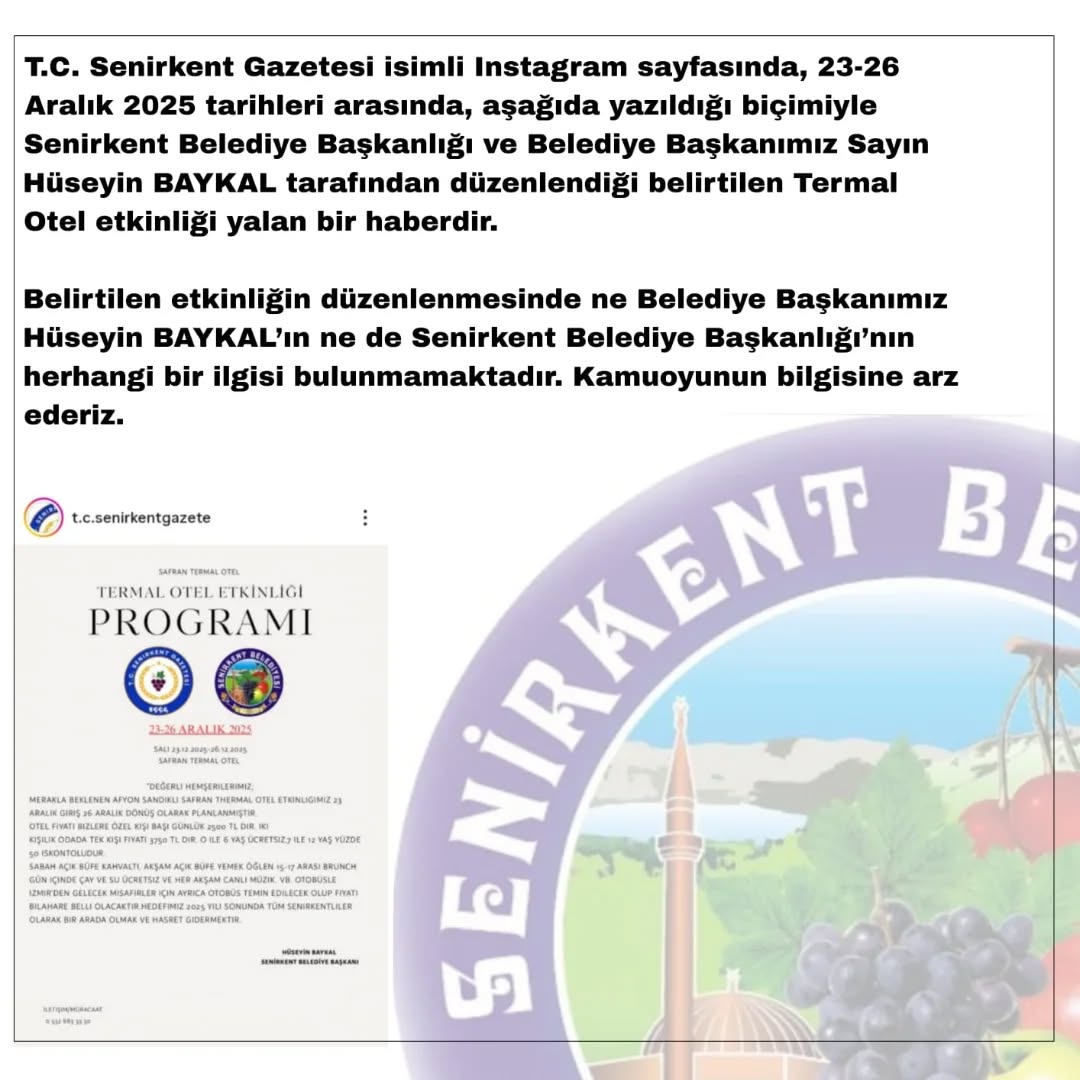 Senirkent Belediyesi Tarafından Yapılan Açıklama