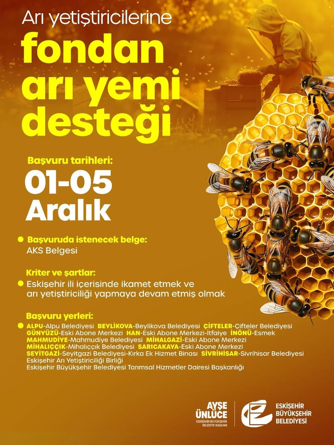 Eskişehir Büyükşehir Belediyesi Arı Yetiştiricilerine Fondan Arı Yemi Desteği Sağlayacak