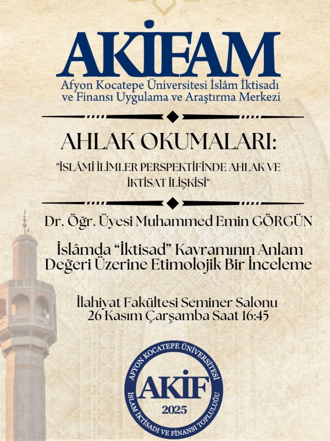 AKİFAM ve AKİF Topluluğu Ahlak Okumasıyla Devam Ediyor