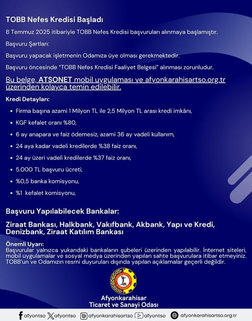 Afyonkarahisar'da İşletmelere Nefes Kredisi Fırsatı