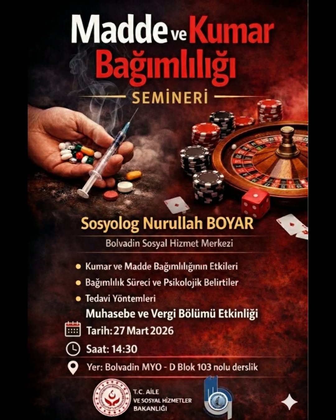 Afyon Kocatepe Üniversitesi'nden Madde ve Kumar Bağımlılığı Semineri Duyurusu