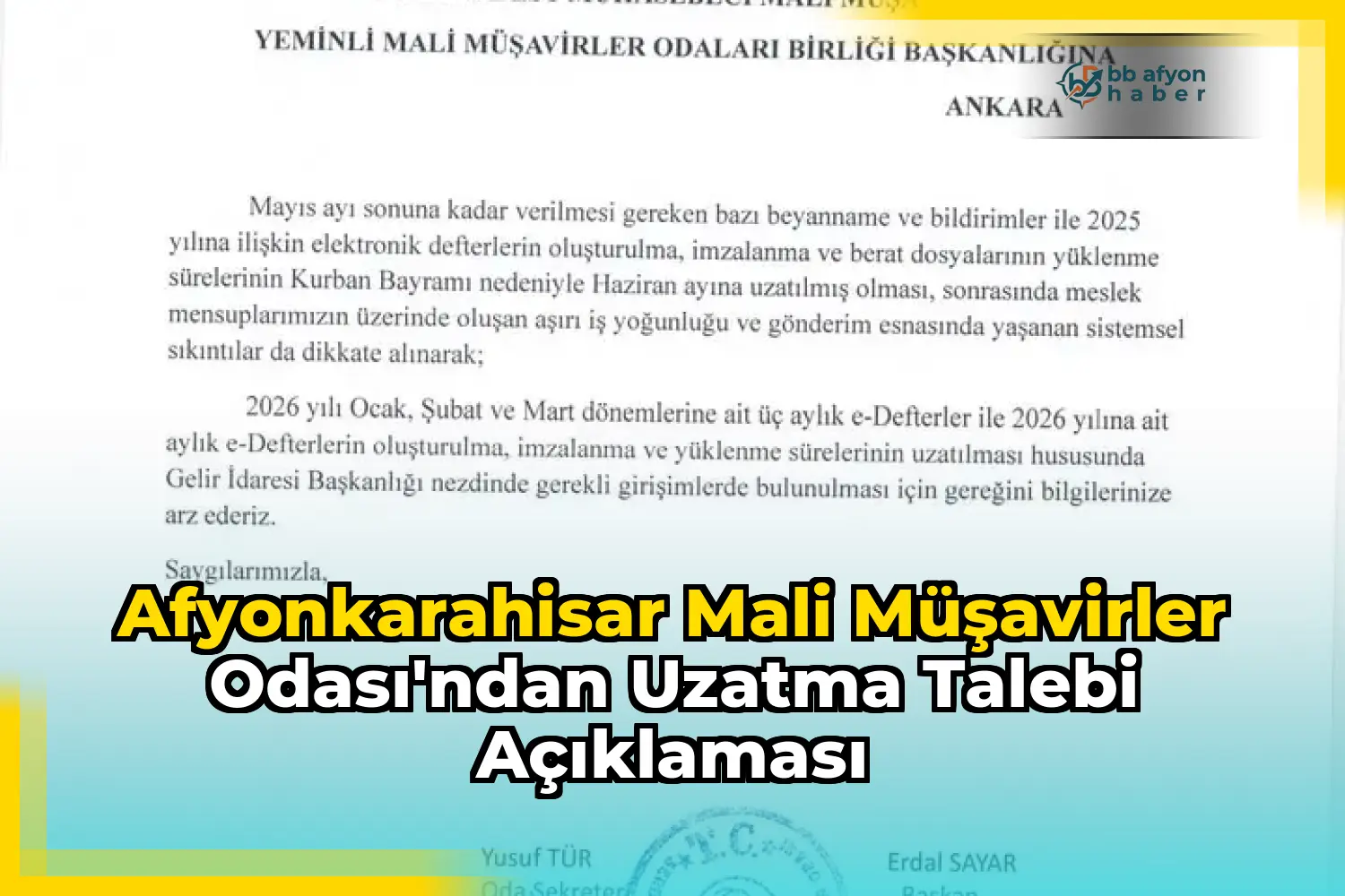 Afyonkarahisar Mali Müşavirler Odası'ndan Uzatma Talebi Açıklaması