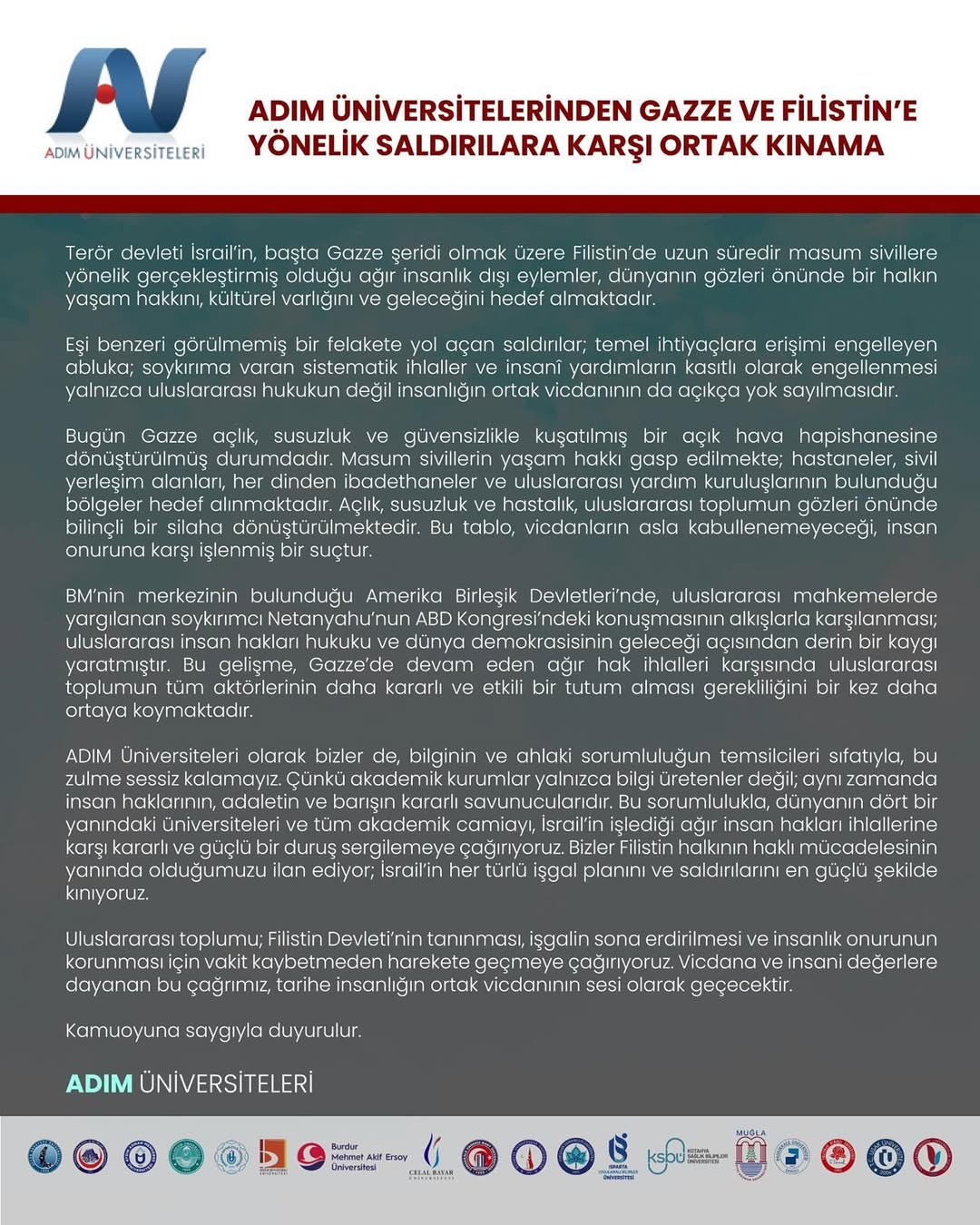 Afyon Kocatepe Üniversitesi, Filistin Halkına Destek Veriyor