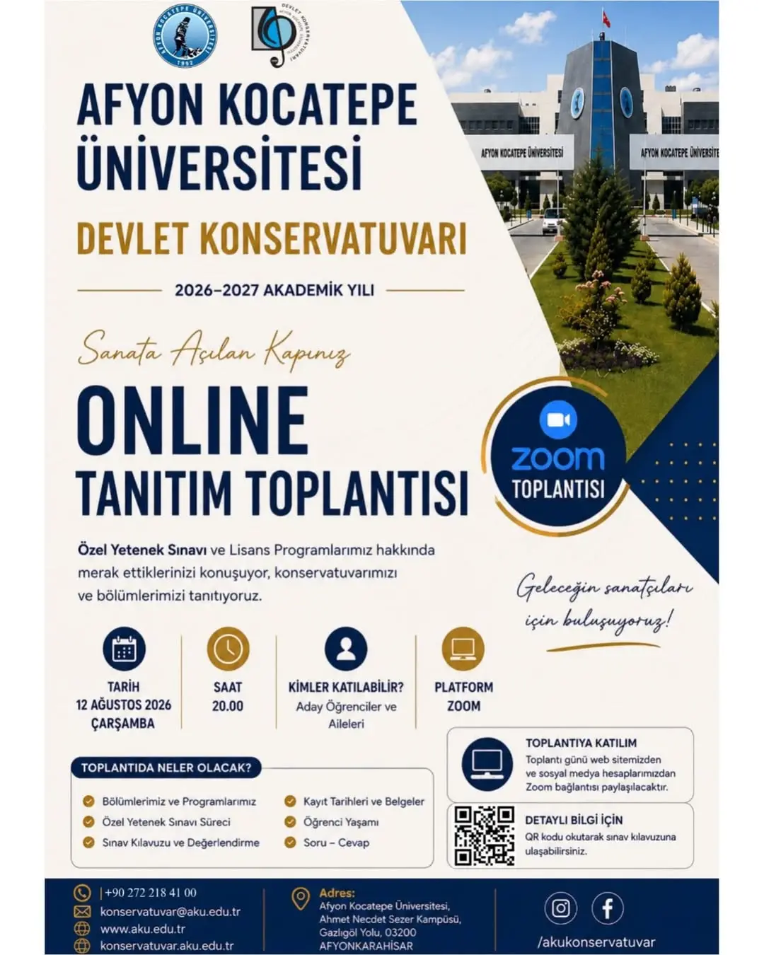 Afyon Kocatepe Üniversitesi 2026-2027 Akademik Yılı Özel Yetenek Sınavı Hakkında Toplantı Düzenliyor