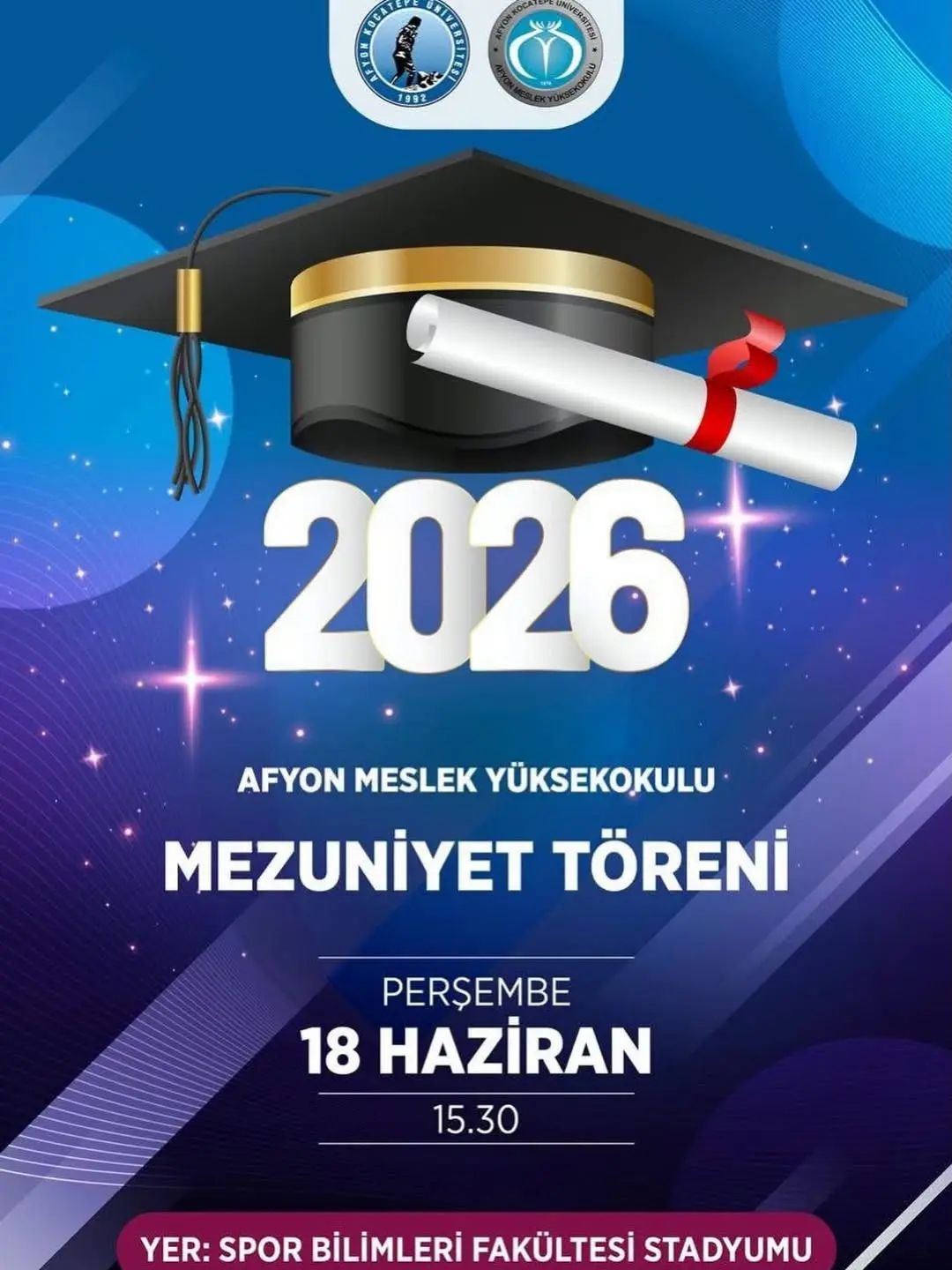 Afyon Kocatepe Üniversitesi'nde Bugün Gerçekleşecek Olan Mezuniyet Töreni