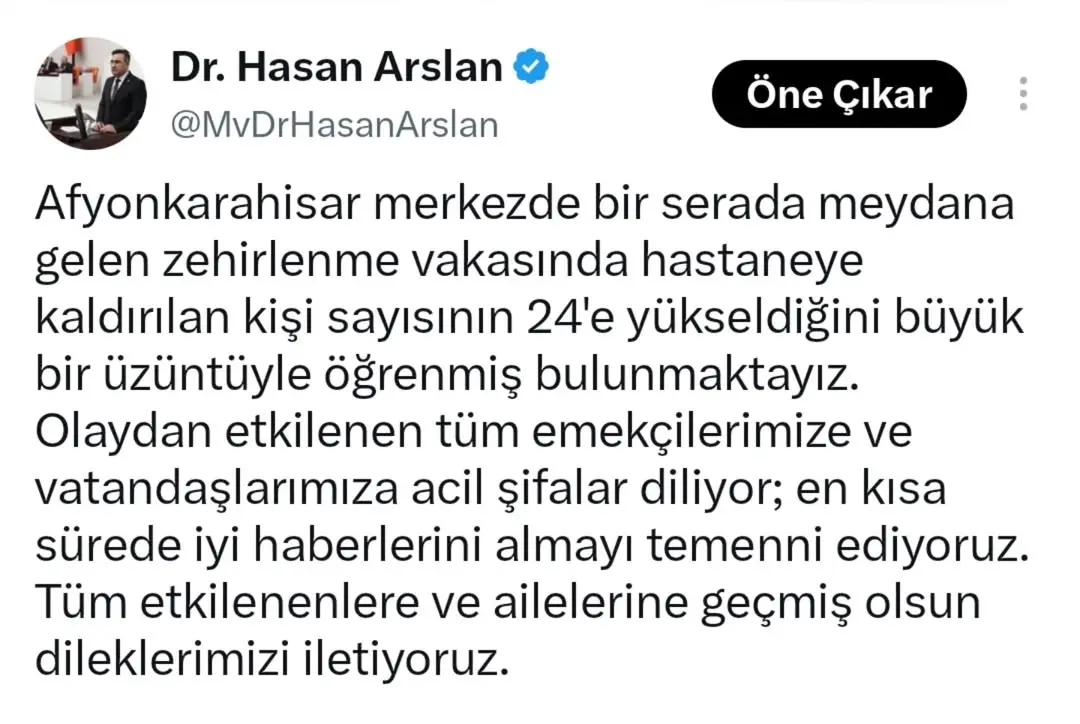 Afyonkarahisar'da Sera Zehirlenmesi: Hastaneye Kaldırılan Kişi Sayısı 24'e Yükseldi