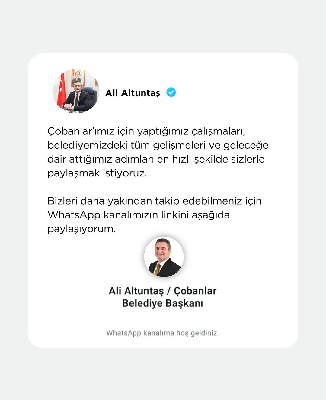 Çobanlar Belediye Başkanı Ali Altuntaş'tan Hemşehrilerine Özel WhatsApp Kanalı!