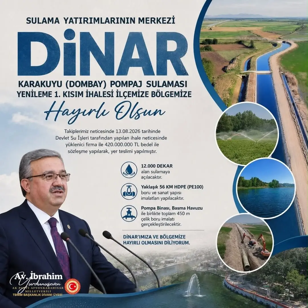 Dinar’da 420 Milyon TL'lik Karakuyu Pompaj Sulaması Yenileme Projesi Başladı