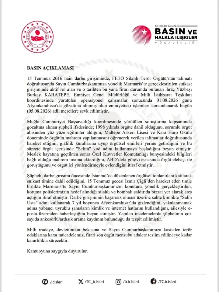 FETÖ'nün Marmaris Suikast Girişiminde Rol Alan Yüzbaşı Yakalandı