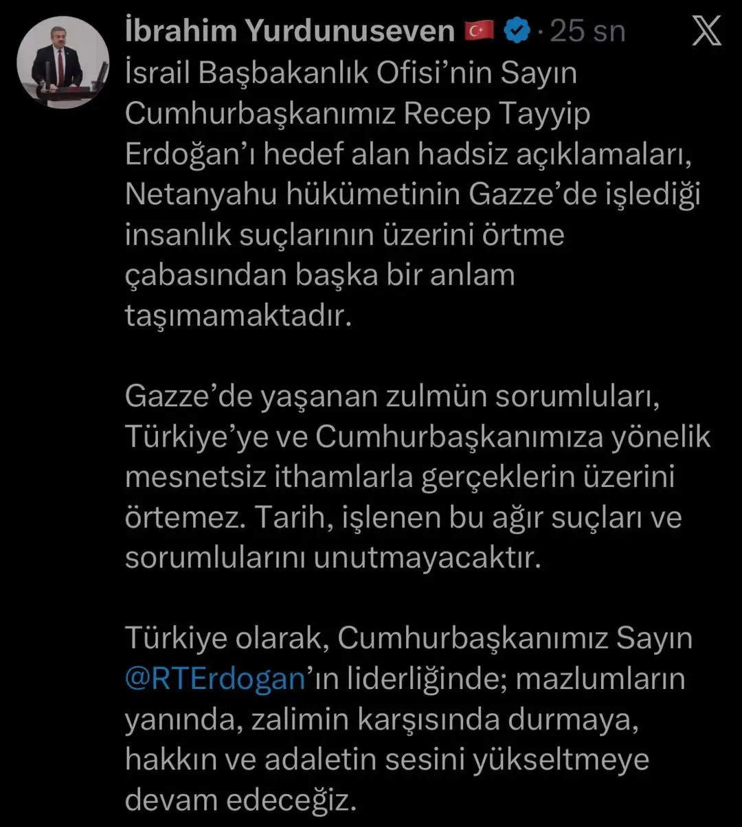 İsrail Başbakanlık Ofisi’nin Recep Tayyip Erdoğan'a Yönelik Hadsiz Açıklamaları