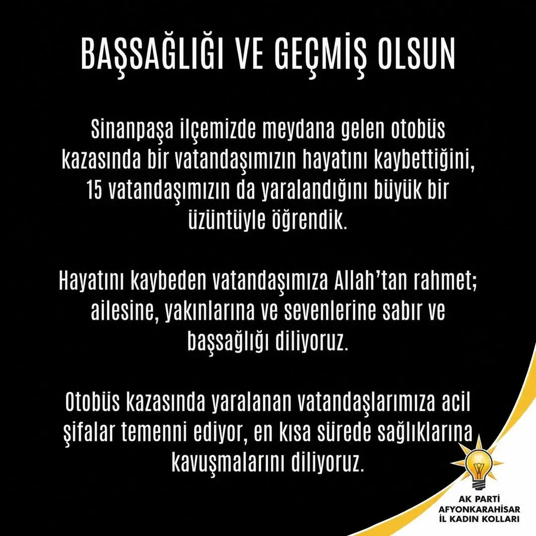 Sinanpaşa İlçesinde Otobüs Kazasında Bir Vatandaş Hayatını Kaybetti