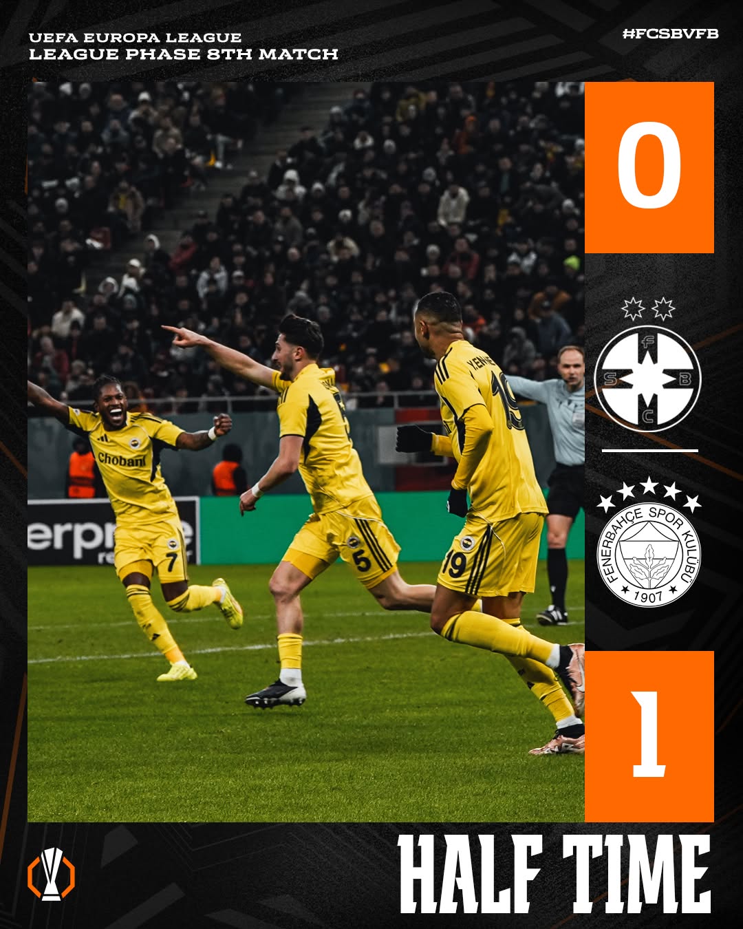 Fenerbahçe, FCSB deplasmanında ilk yarıyı 1-0 önde tamamlıyor