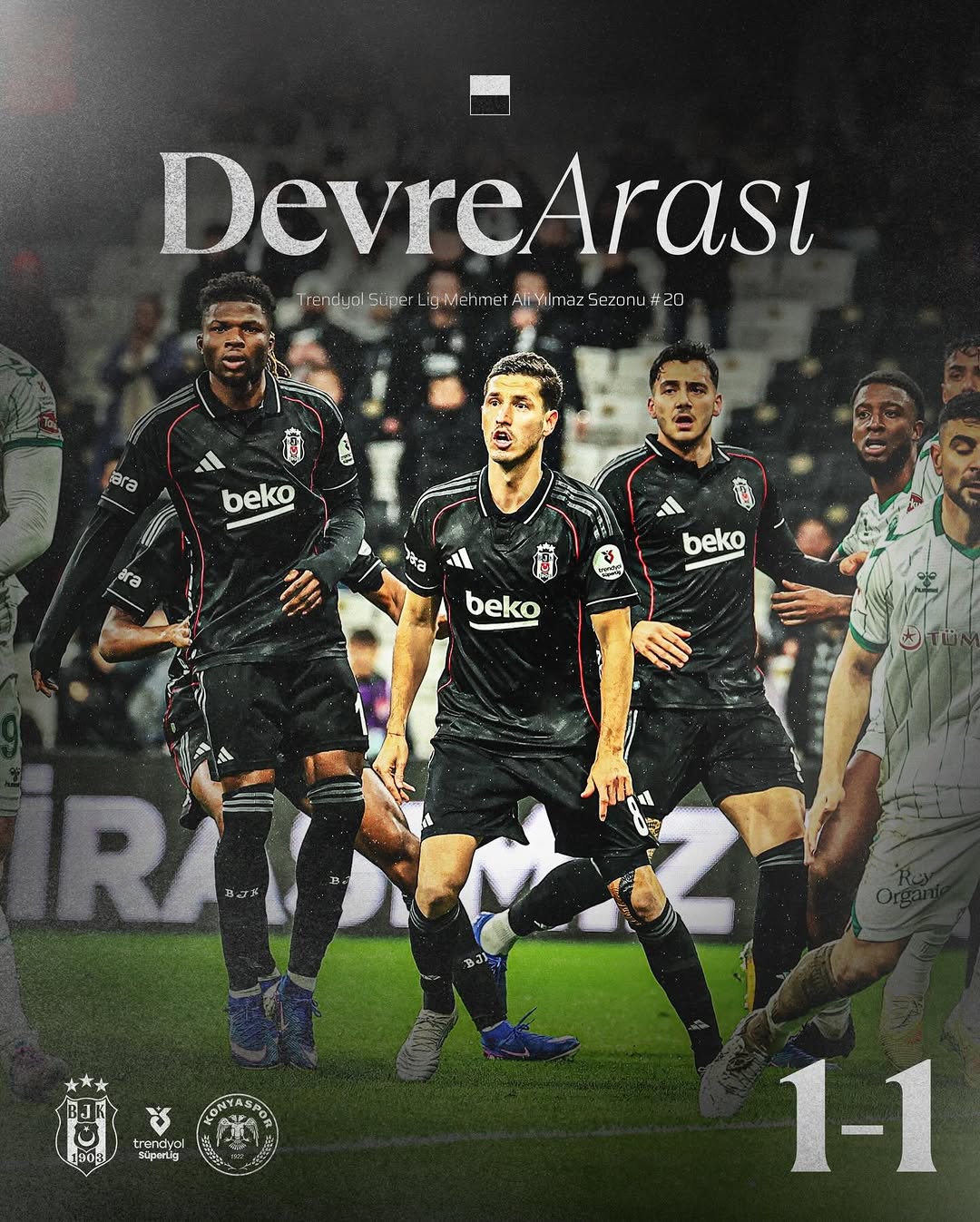 Beşiktaş 1-1 Tümosan Konyaspor Maçının İlk Yarısı Sonuçlandı