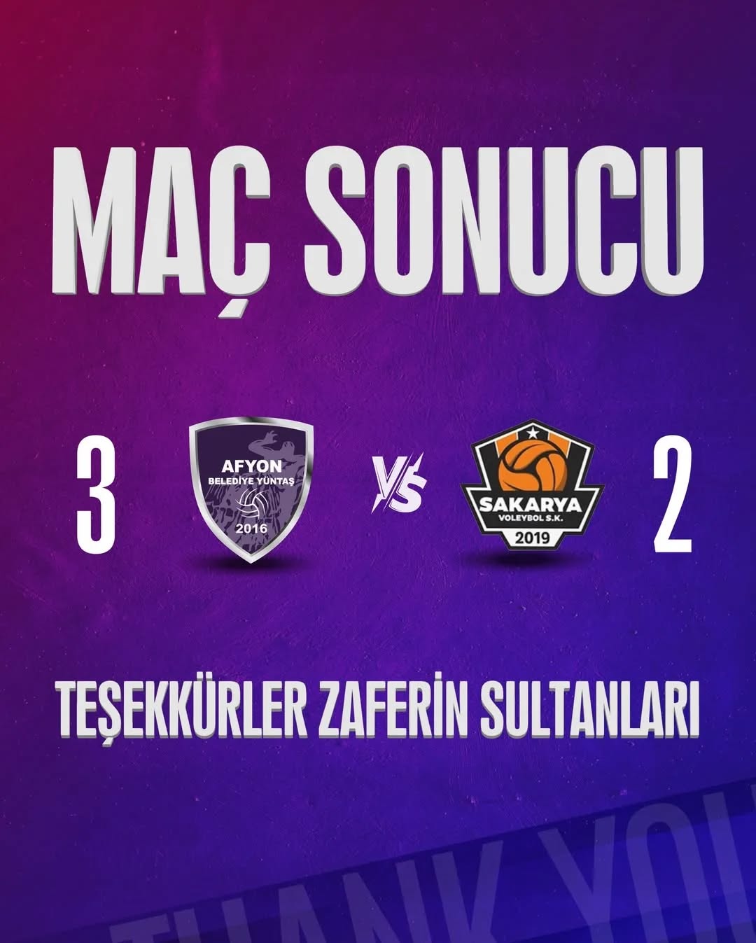 Afyonspor 3-2 Sakarya Maçında Galip Gelen Afyonkarahisar Afyok Grubu'nu Tebrik Ediyor