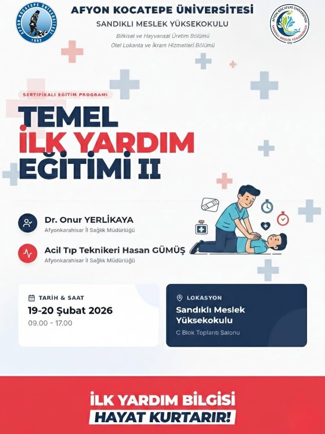 Afyon Kocatepe Üniversitesi'nden 'Temel İlk Yardım Eğitimi' Duyurusu