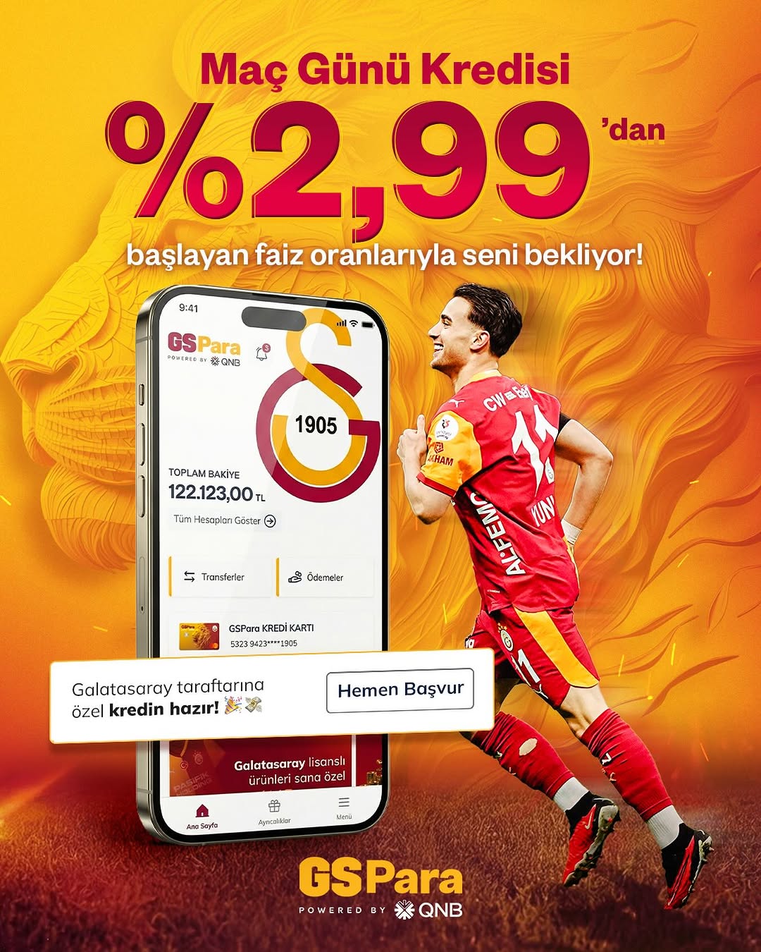 GSPara'dan Maç Günü Kredisi %2,99 Faiz Oranıyla!