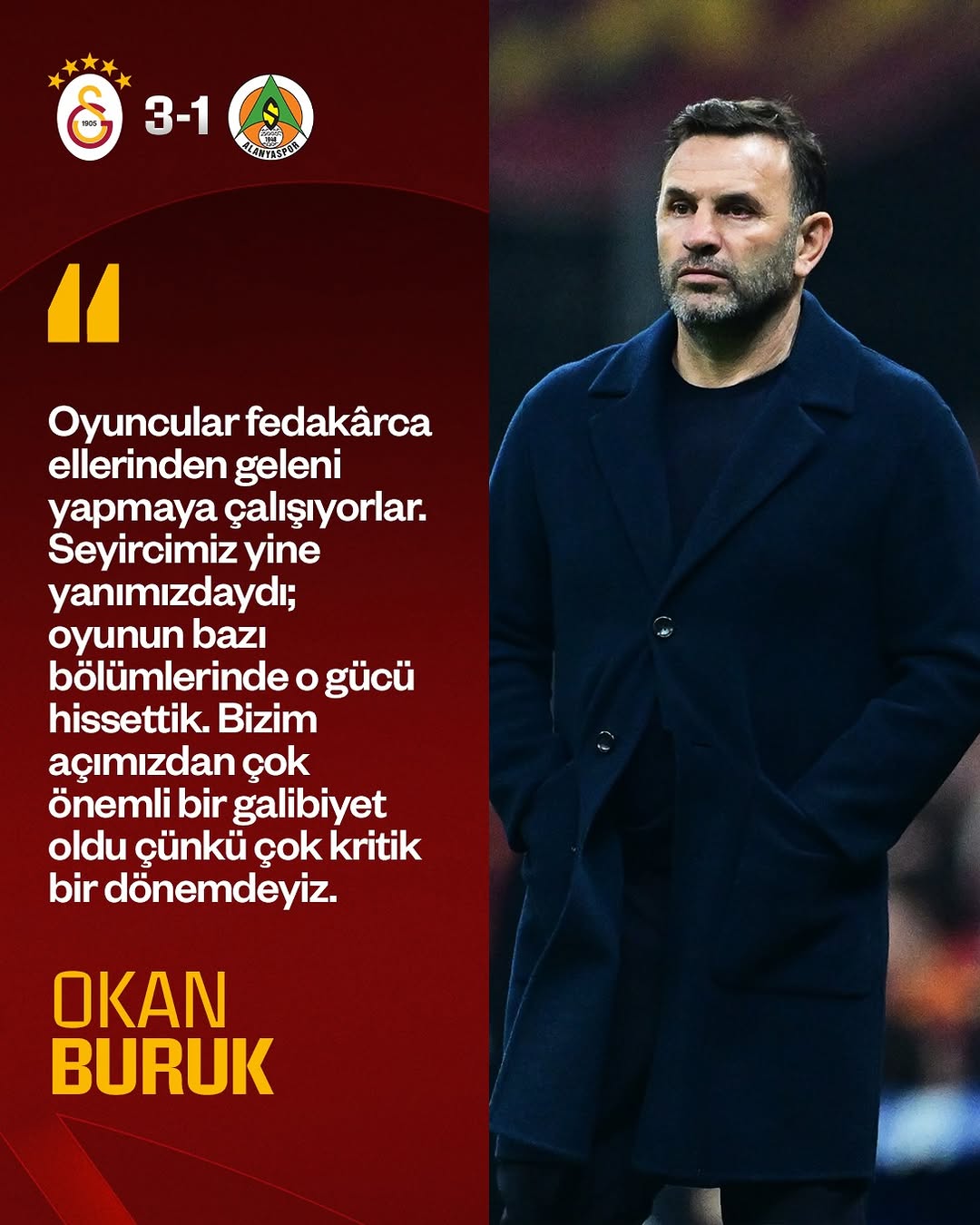 Galatasaray Teknik Direktörü Okan Buruk'un Maç Sonu Açıklamaları