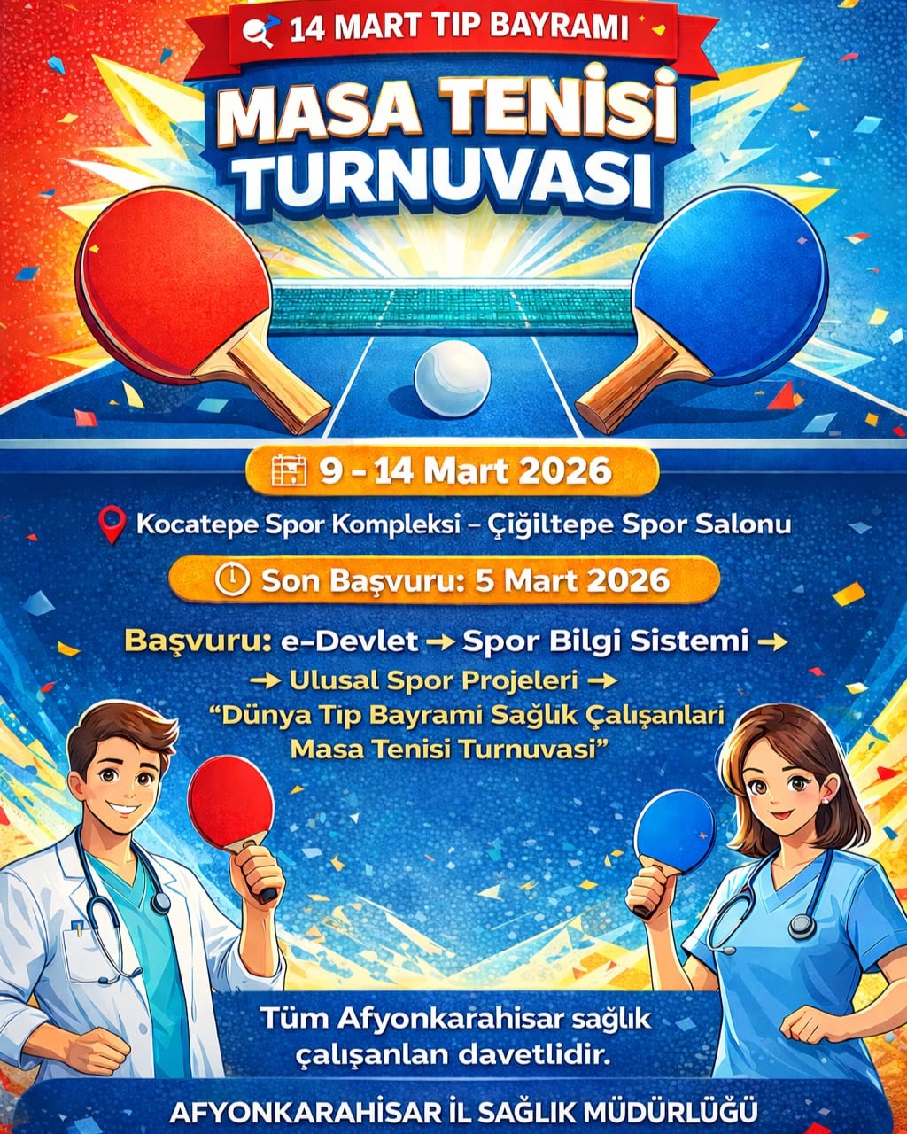 14 Mart Tıp Bayramı Masa Tenisi Takımlar Turnuvası Düzenleniyor