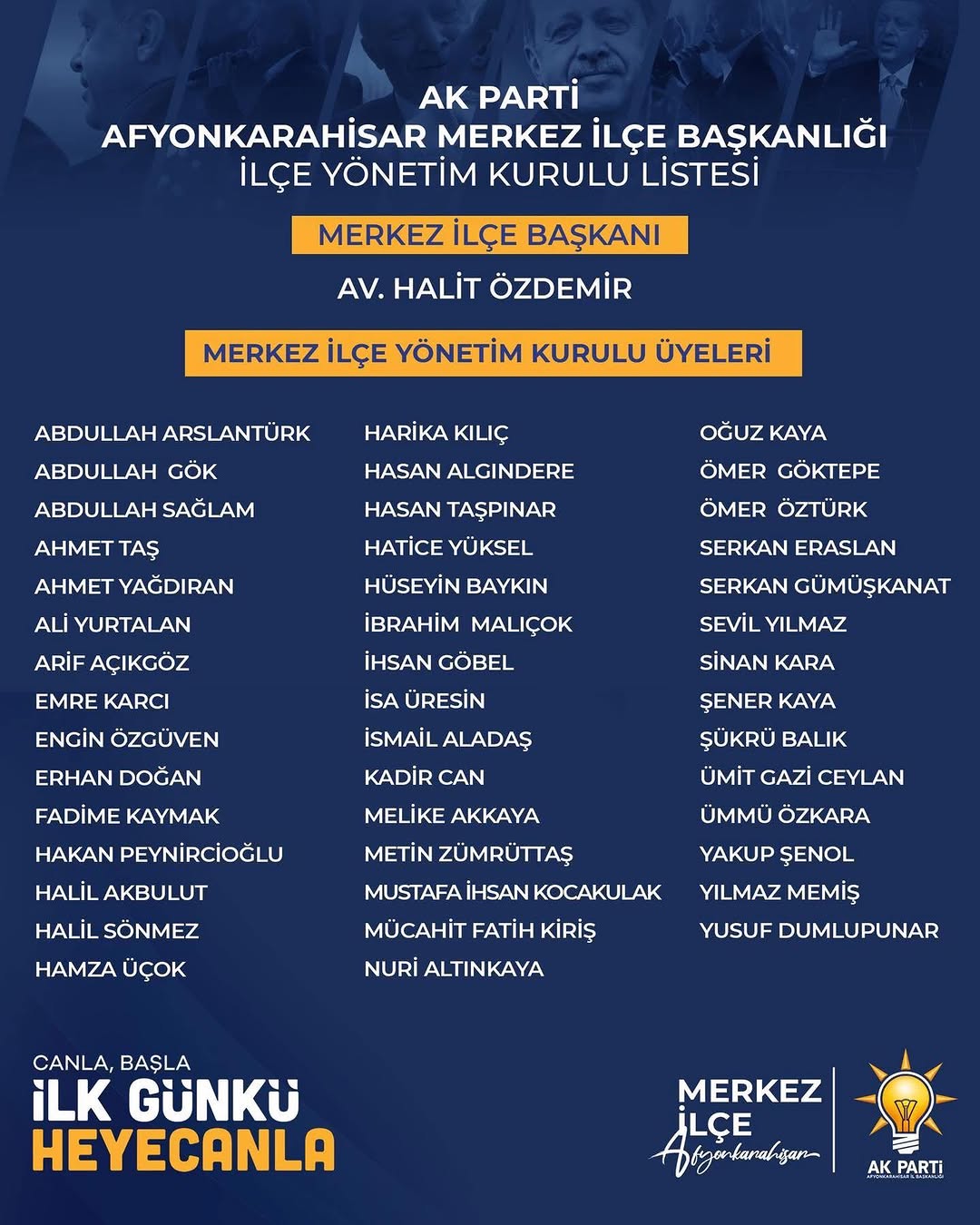 AK Parti Afyonkarahisar Merkez İlçe Başkanı Halit Özdemir'den Tebrik ve Teşekkür Mesajı