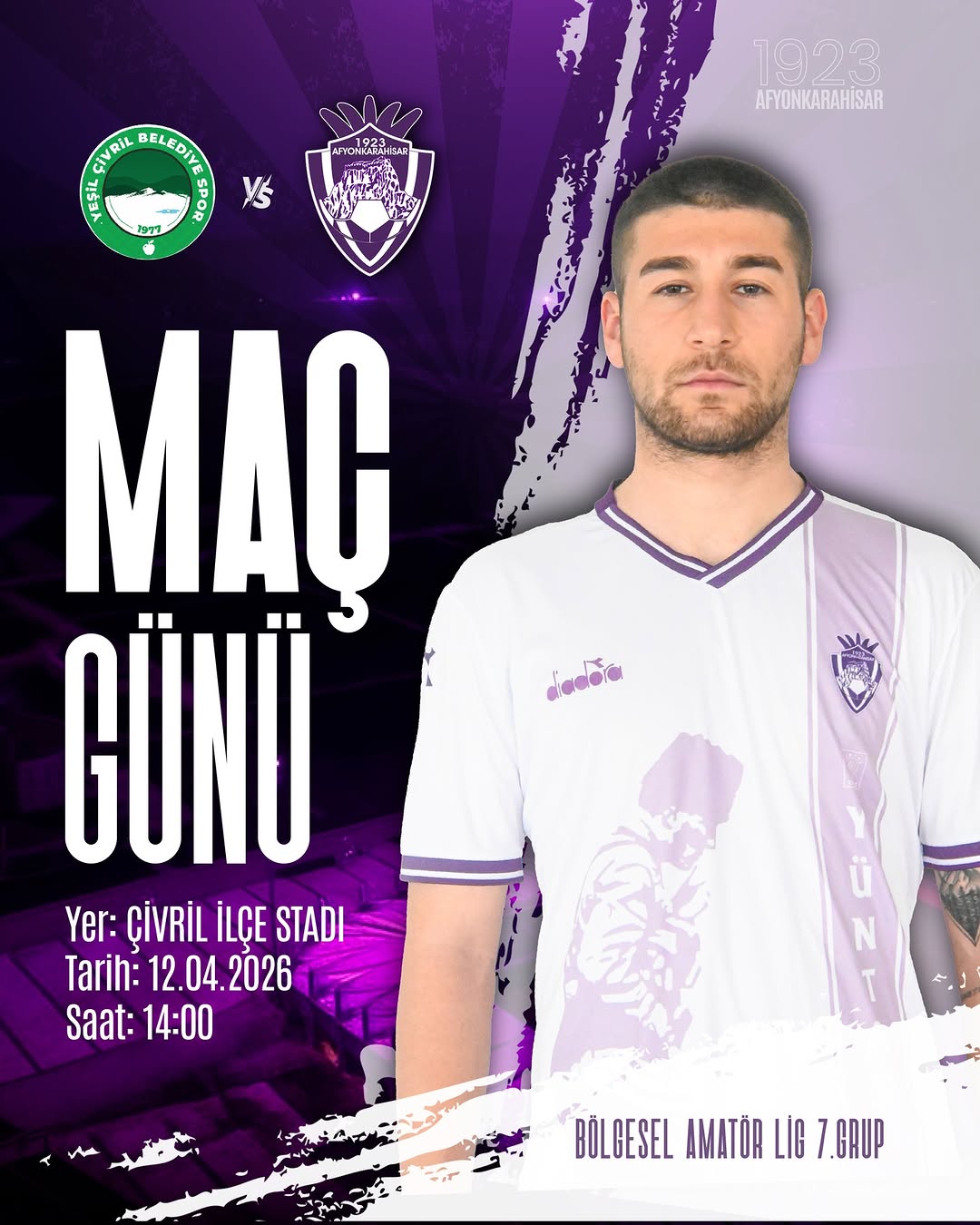 1923 Afyonkarahisar SK, Y.Çivril Belediye SK ile Bölgesel Amatör Lig Maçına Çıkıyor