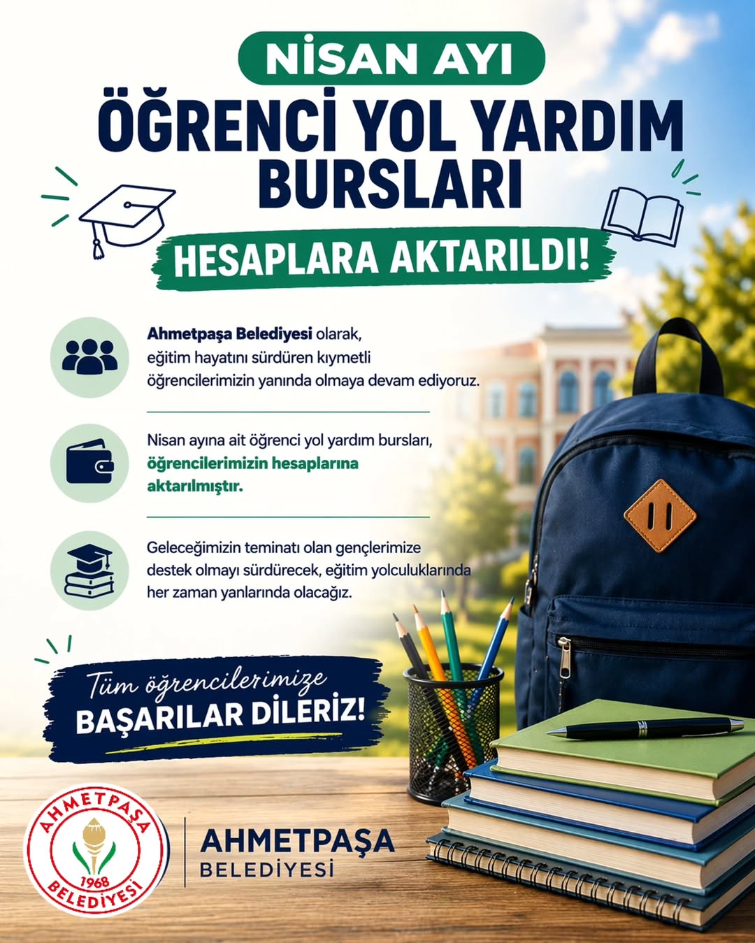 Ahmetpaşa Belediyesi Nisan Ayı Öğrenci Yol Yardım Bursları Hesaplara Aktardı