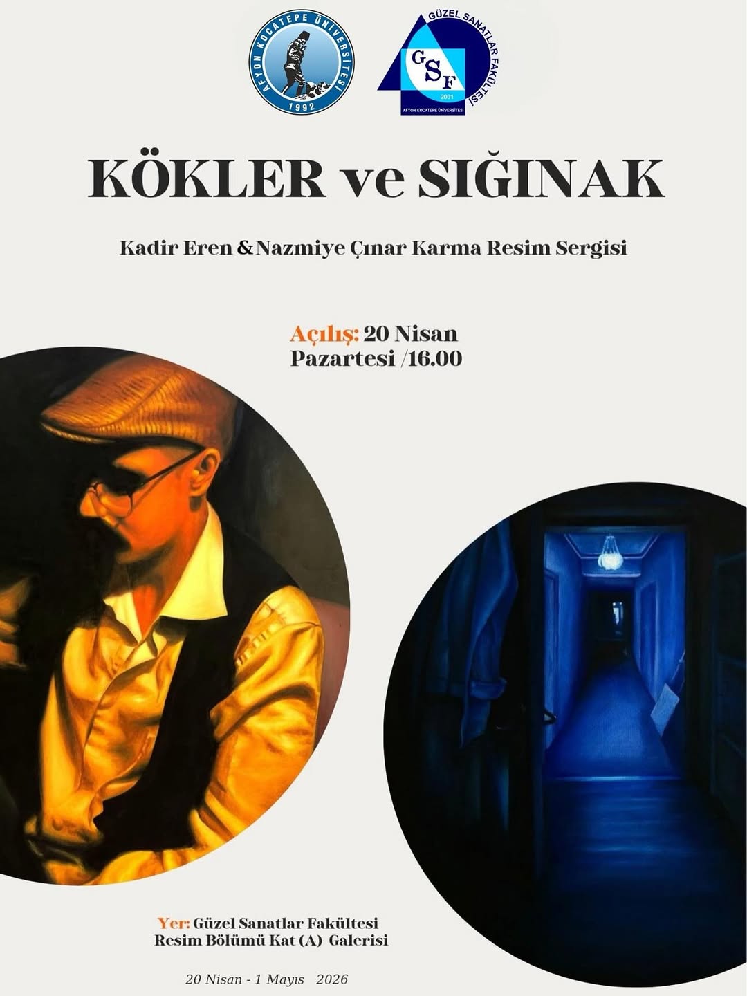 Afyon Kocatepe Üniversitesi'nde Bugün: Kadir Eren ve Nazmiye Çınarın Kökler ve Sığınak Adlı Karma Resim Sergisi