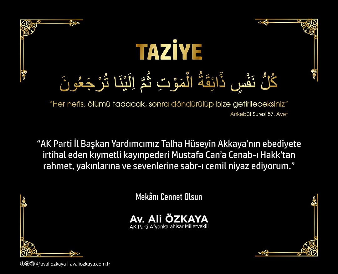 AK Parti İl Başkan Yardımcısının Kayınpederi İçin Başsağlığı Mesajı