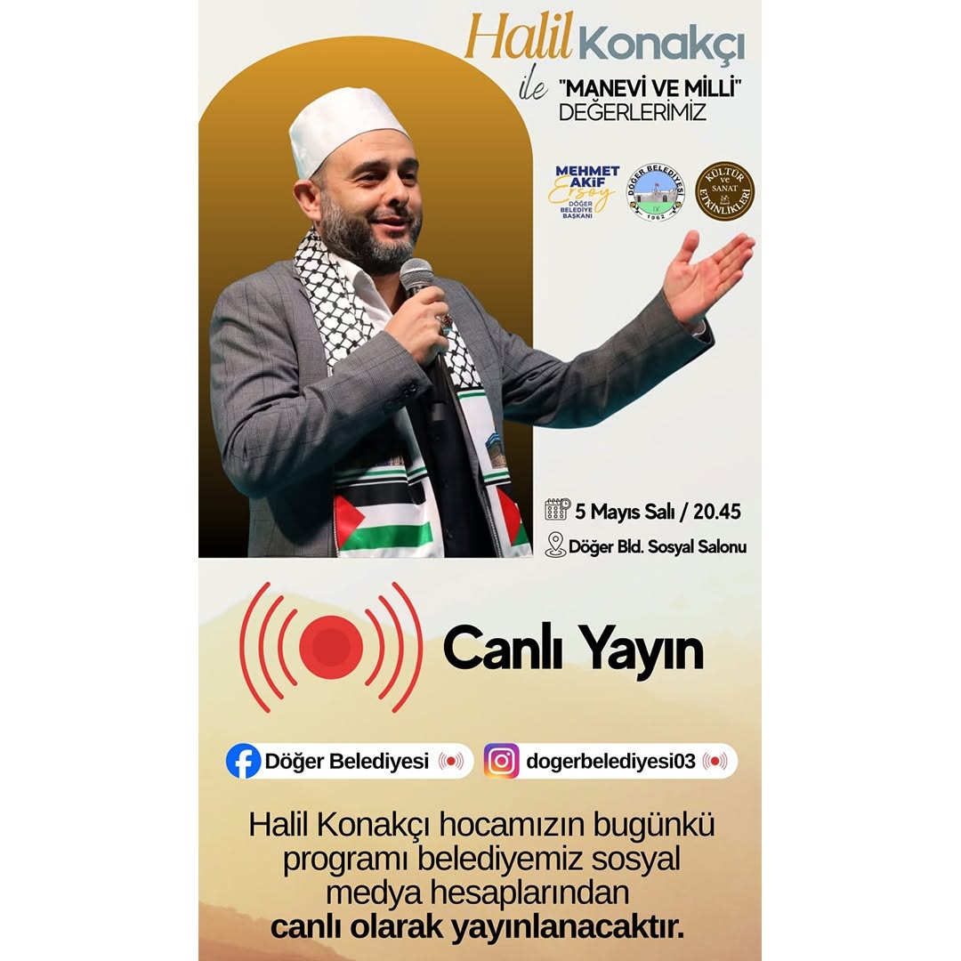 Belediyemizin Sosyal ve Kültürel programları doğrultusunda; 5 Mayıs 2026 Salı günü saat:20.45’te Belediyemiz...