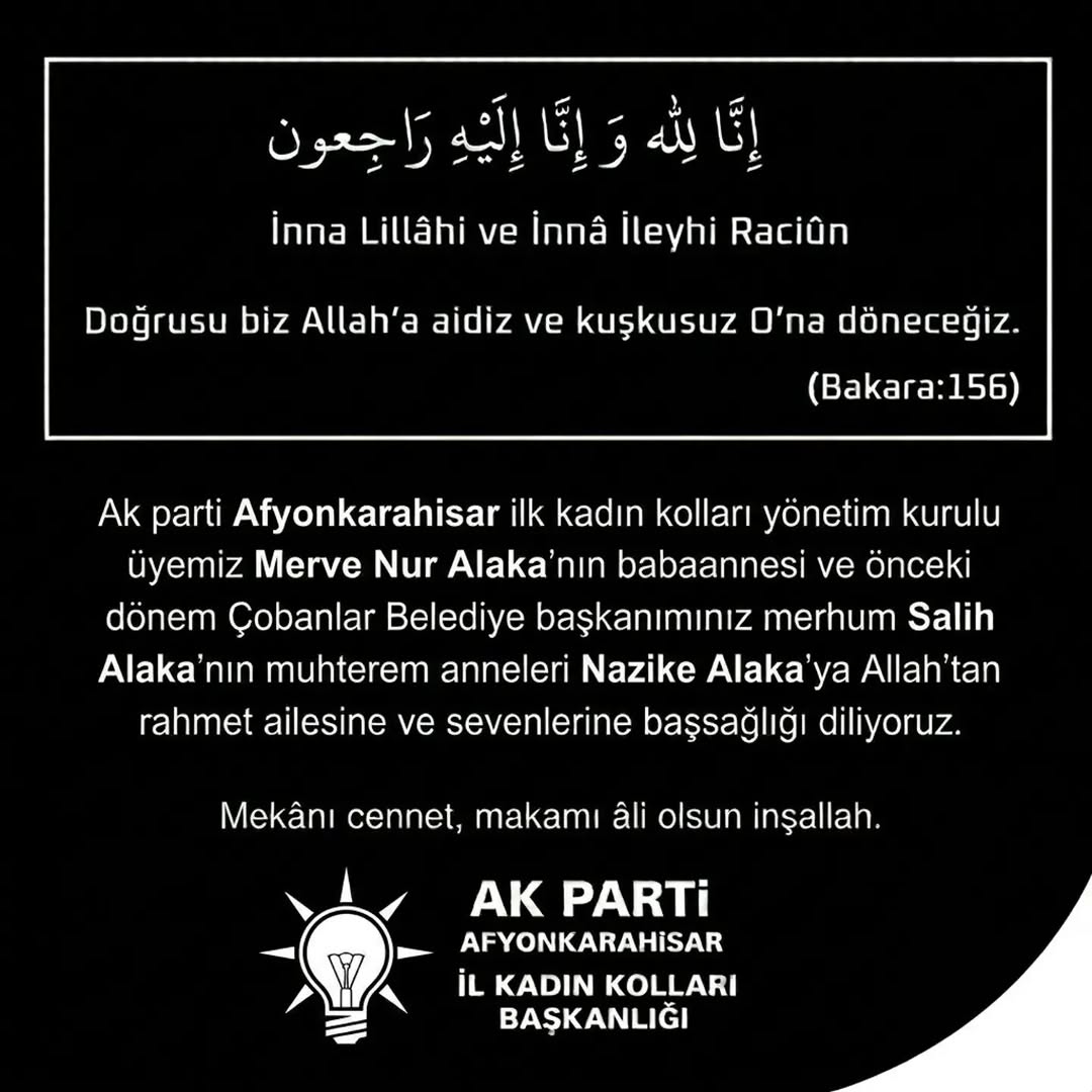 AK Parti Afyonkarahisar İl Kadın Kolları'ndan Başsağlığı Mesajı