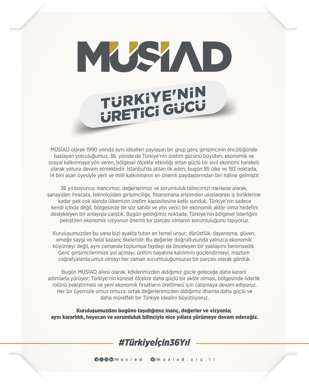 MÜSİAD Afyonkarahisar: 36 Yıl Önce Başladığımız Üretim ve Kalkınma Vizyonumuz