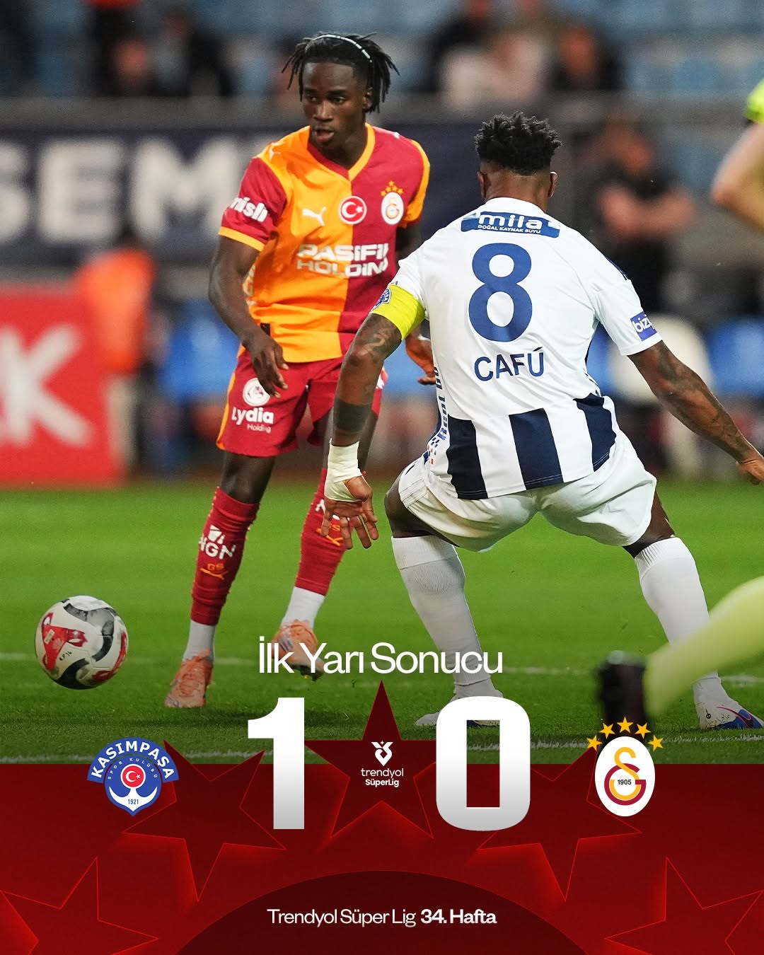 Kasımpaşa-Galatasaray Maçında İlk Yarı Sonucu: 1-0