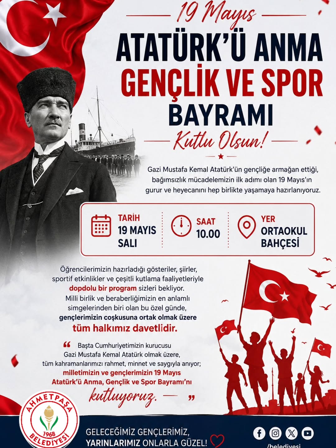 Afyonkarahisar AhmetPaşa Belediyesi 19 Mayıs Kutlama Programı Duyurusu
