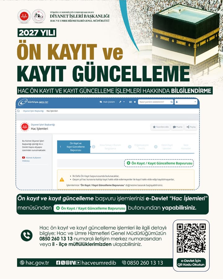 Hac Ön Kayıt ve Kayıt Güncelleme İşlemleri Başladı