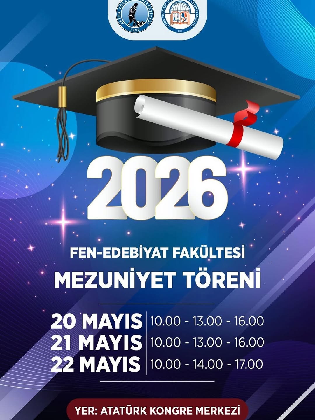 Afyon Kocatepe Üniversitesi'nde Bugün Gerçekleşen Fen Edebiyat Fakültesi Mezuniyet Töreni
