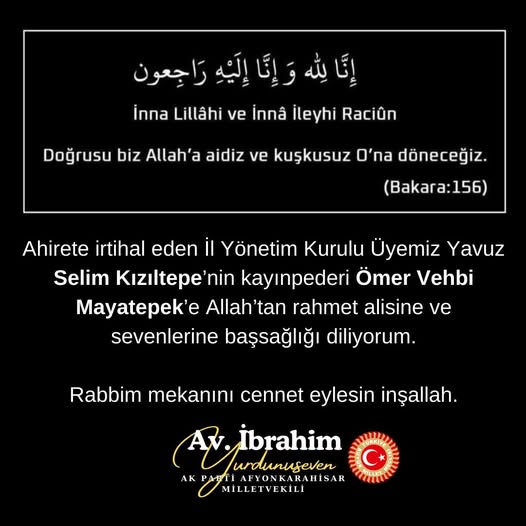 AK Parti Milletvekili Yurdunuseven'den Başsağlığı Mesajı
