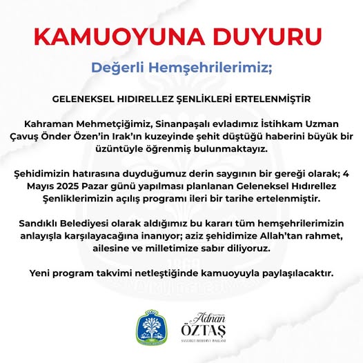 Sandıklı'da Hıdırellez Kutlamaları Ertelendi: Acı Kaybın Ardından...