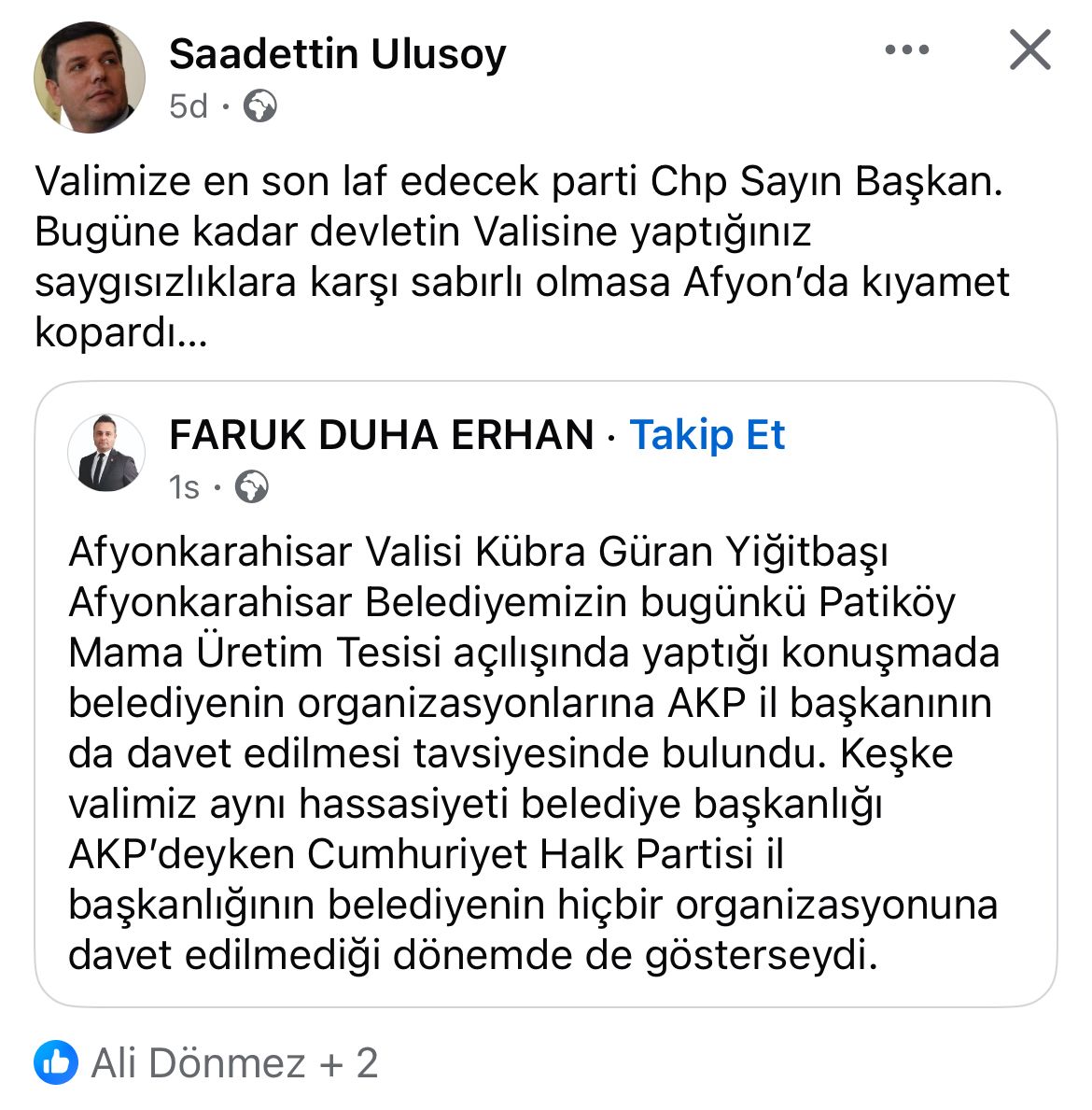 AK Parti Afyonkarahisar İl Başkanı Şahin: CHP'nin Davranışları Geçimsiz ve Diyalog Kesici