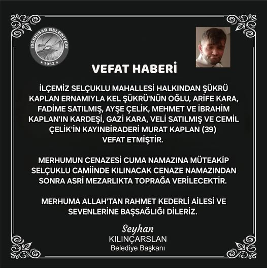 İscehisar'da Genç Yaşam Kaybı: Murat Kaplan Vefat Etti