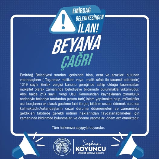 Emirdağ'da Taşınmaz Beyanı: Kaçırmayın, Cezadan Korunun!