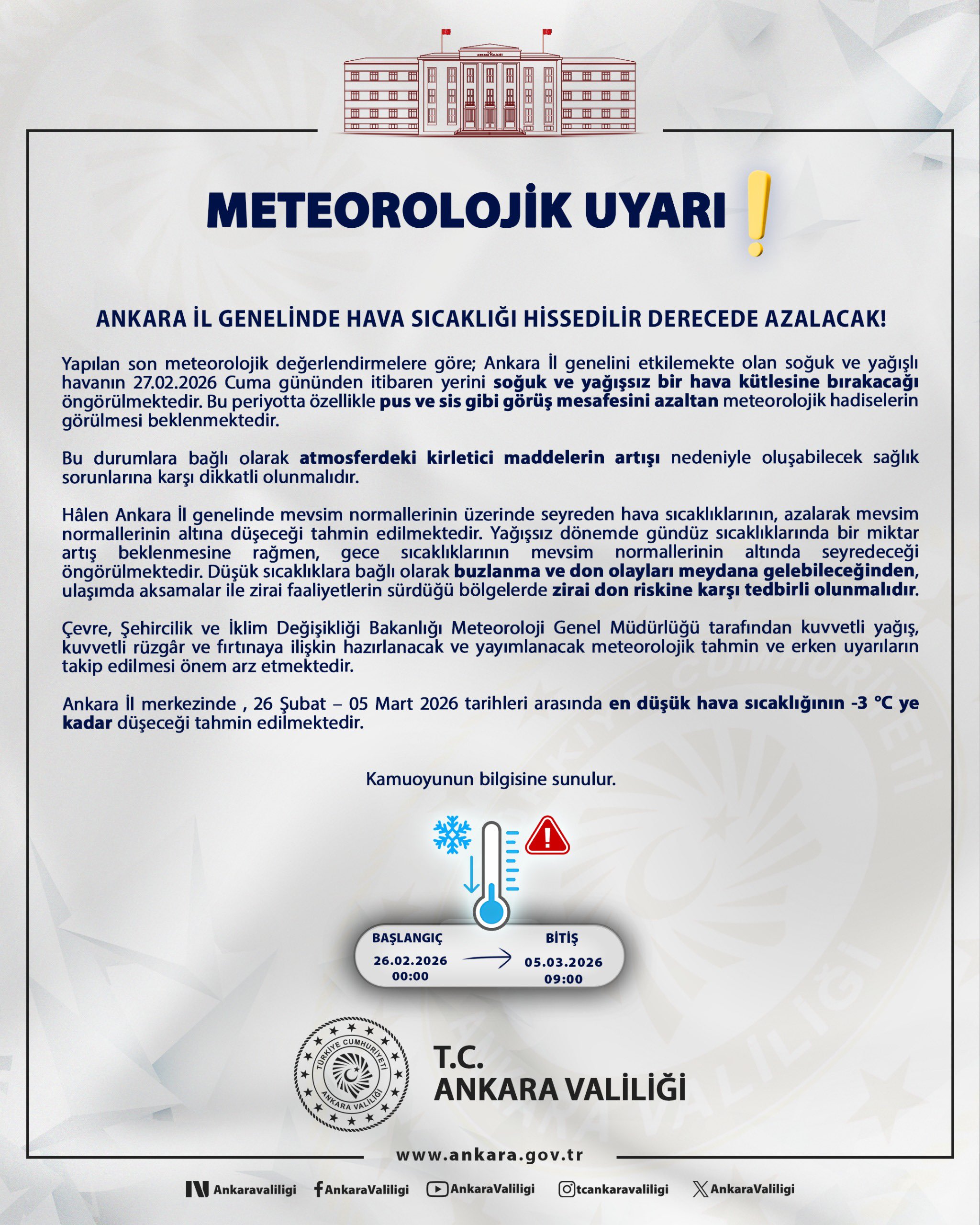 Ankara'da Hava Sıcaklığı Düşecek