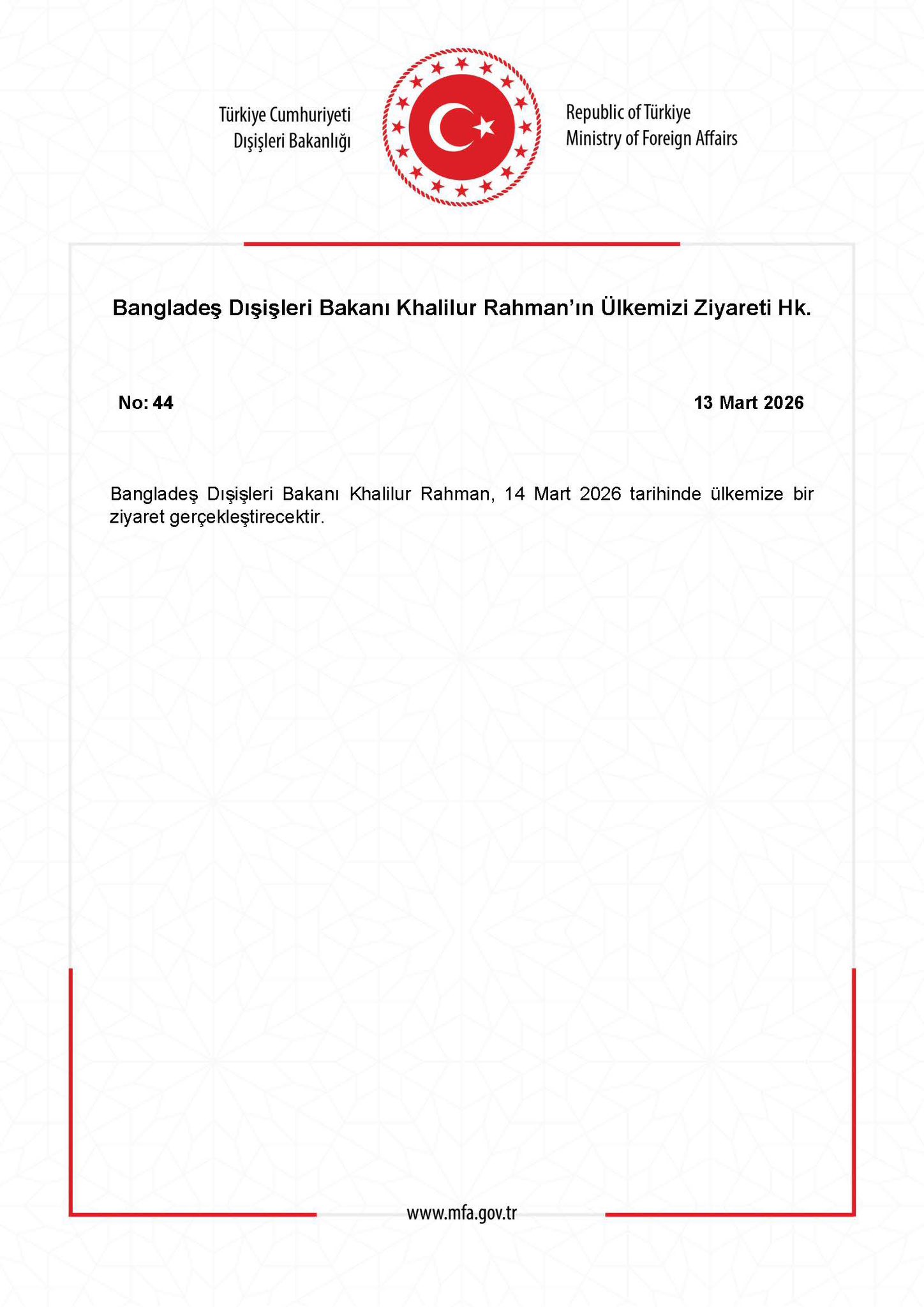 Bangladeş Dışişleri Bakanı Ziyareti
