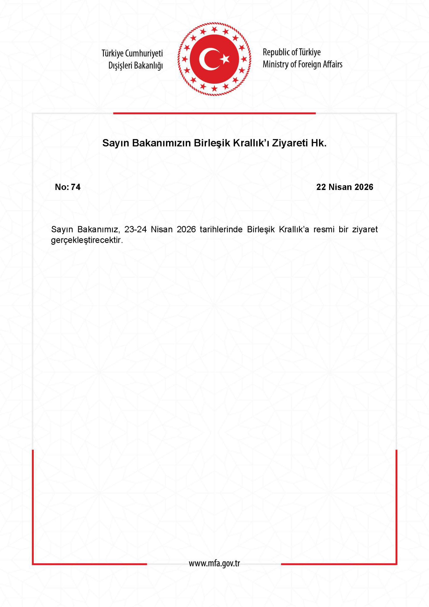 Bakanın Birleşik Krallık Ziyareti Hakkında Bilgi