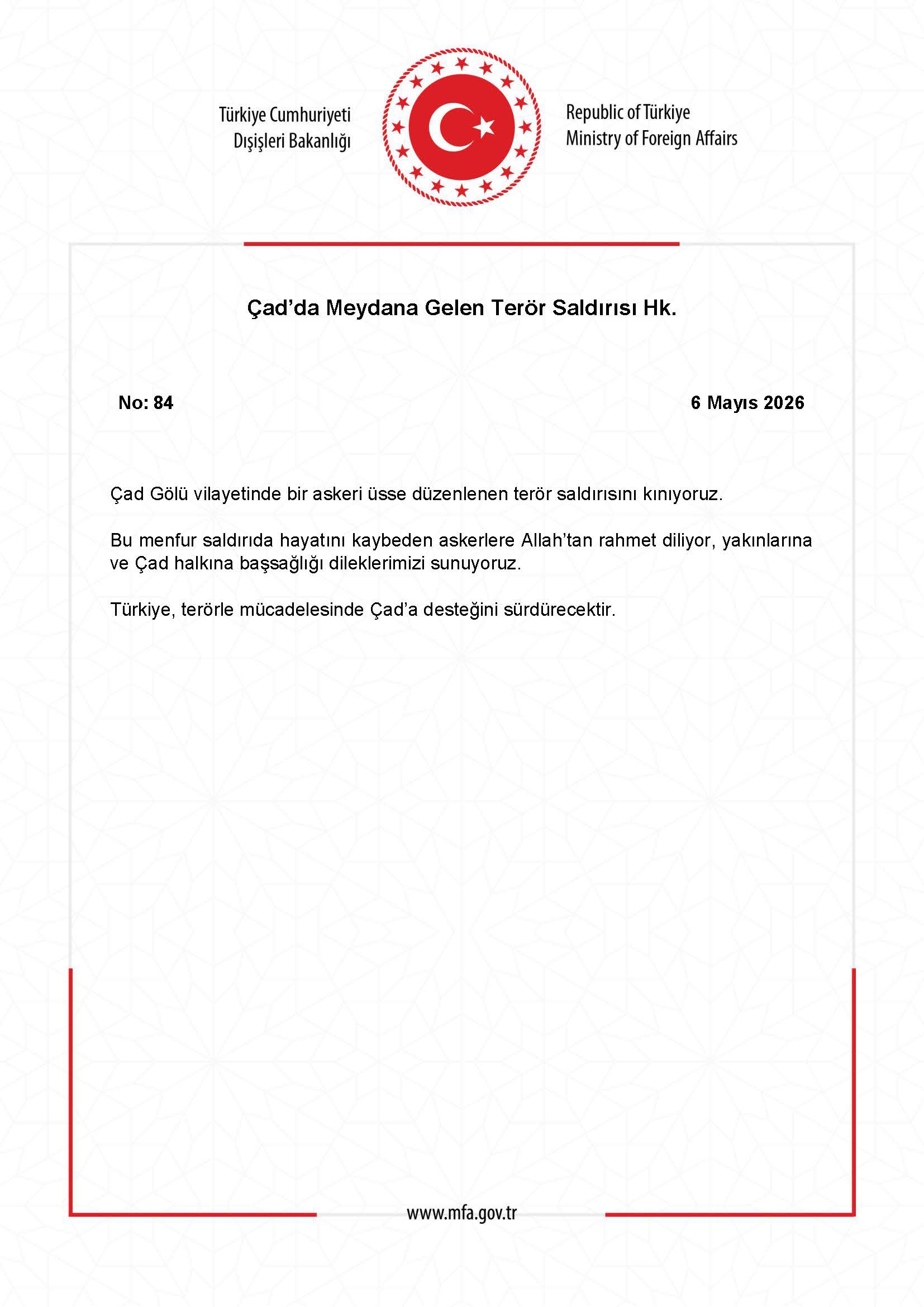 Çad'da meydana gelen terör saldırısı