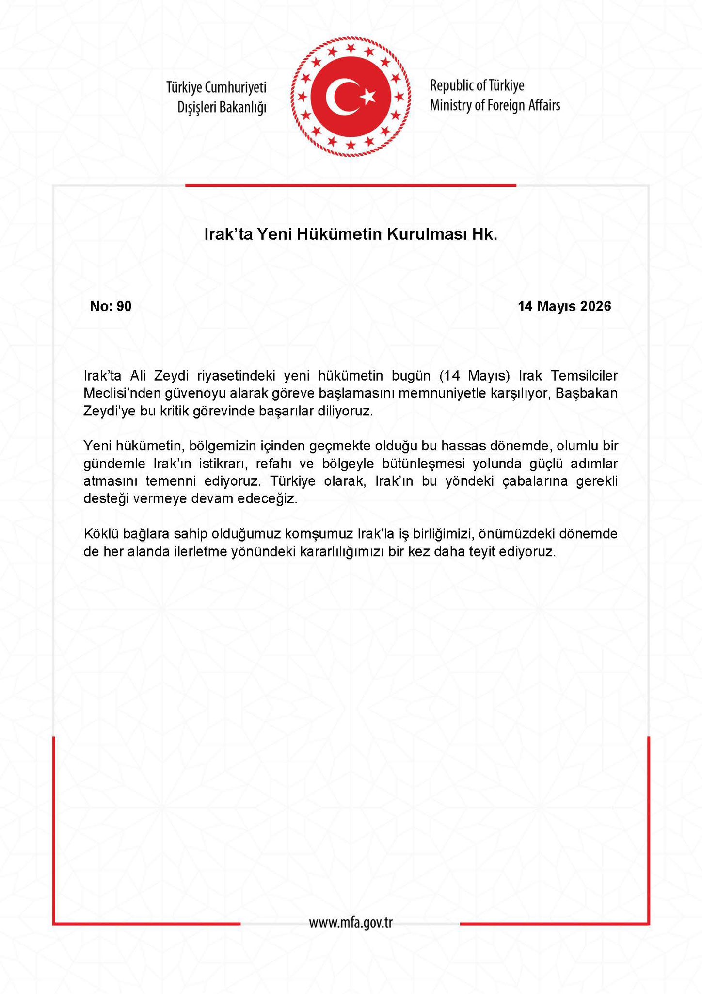 Irak'ta Yeni Hükümetin Kurulumu Üzerine Bilgi