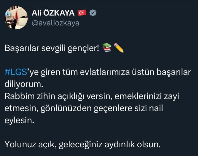 AK Parti Afyonkarahisar Milletvekili Özkaya'dan LGS Sınavına Giren Öğrencilere Destek Mesajı