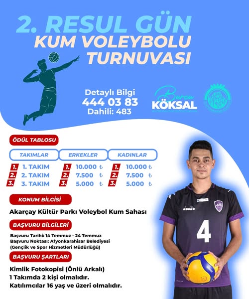 Afyonkarahisar'da Resul Gün Anısına Kum Voleybolu Turnuvası Başladı