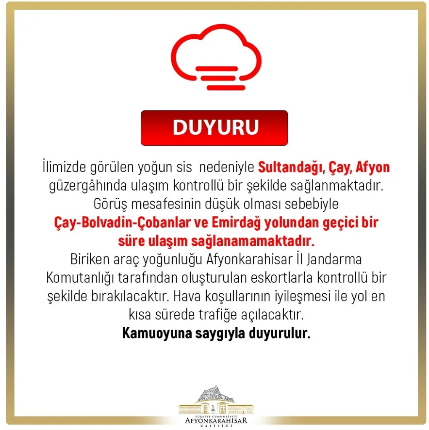 Yoğun Sis Afyonkarahisar