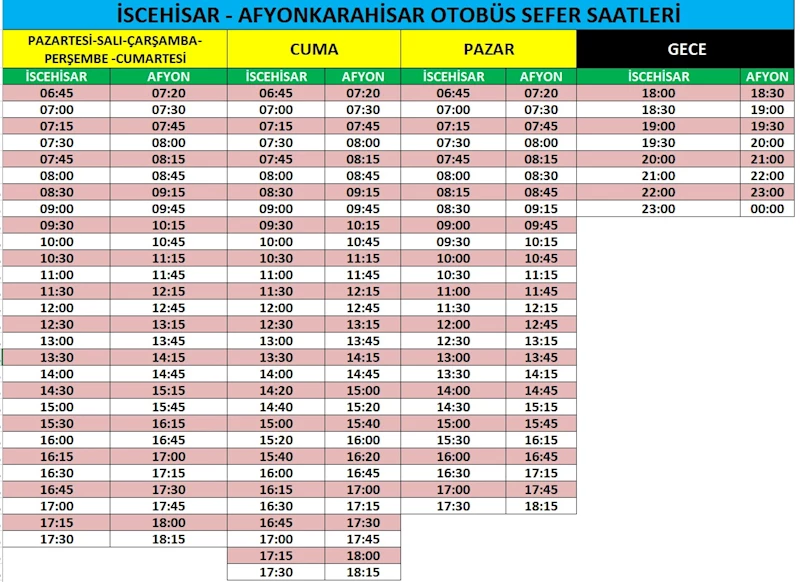 İscehisar-Afyonkarahisar Otobüs Seferleri Güncelleniyor